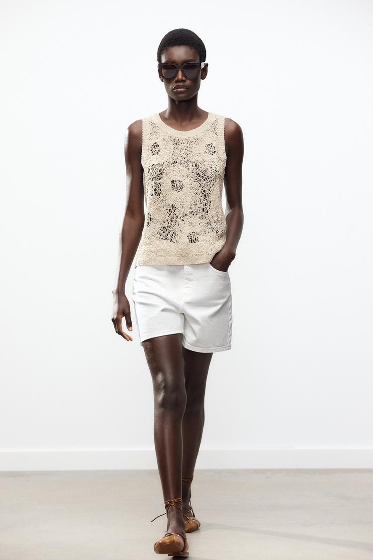 SLEEVELESS CROCHET TOP Dark straw ZARA New Zealand