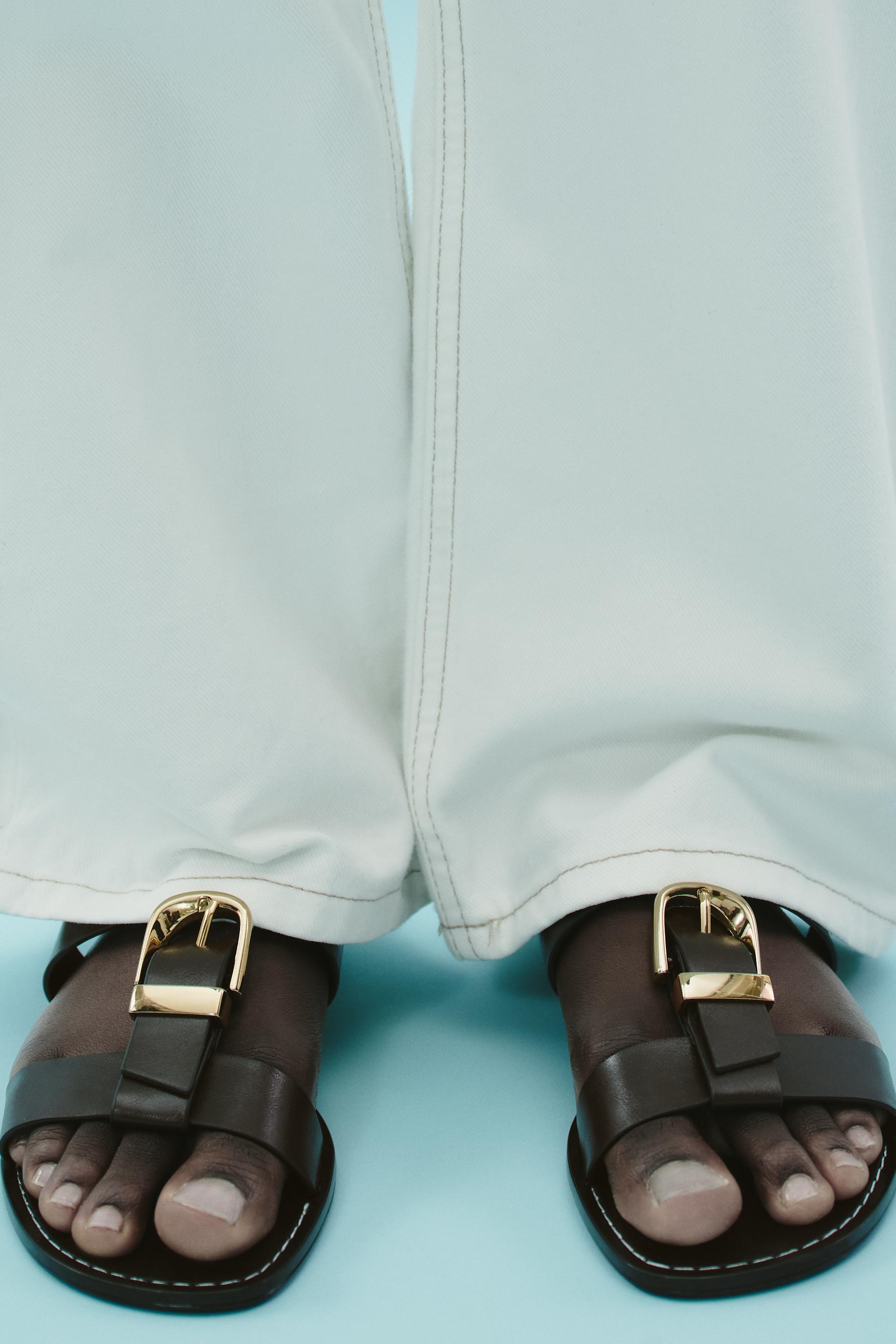 DOUBLE STRAP BUCKLE FLAT SANDALS - Brown | ZARA United States