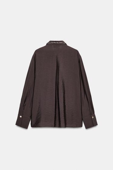 TEXTURED SHIRT WITH PIPING - Brown by Zara