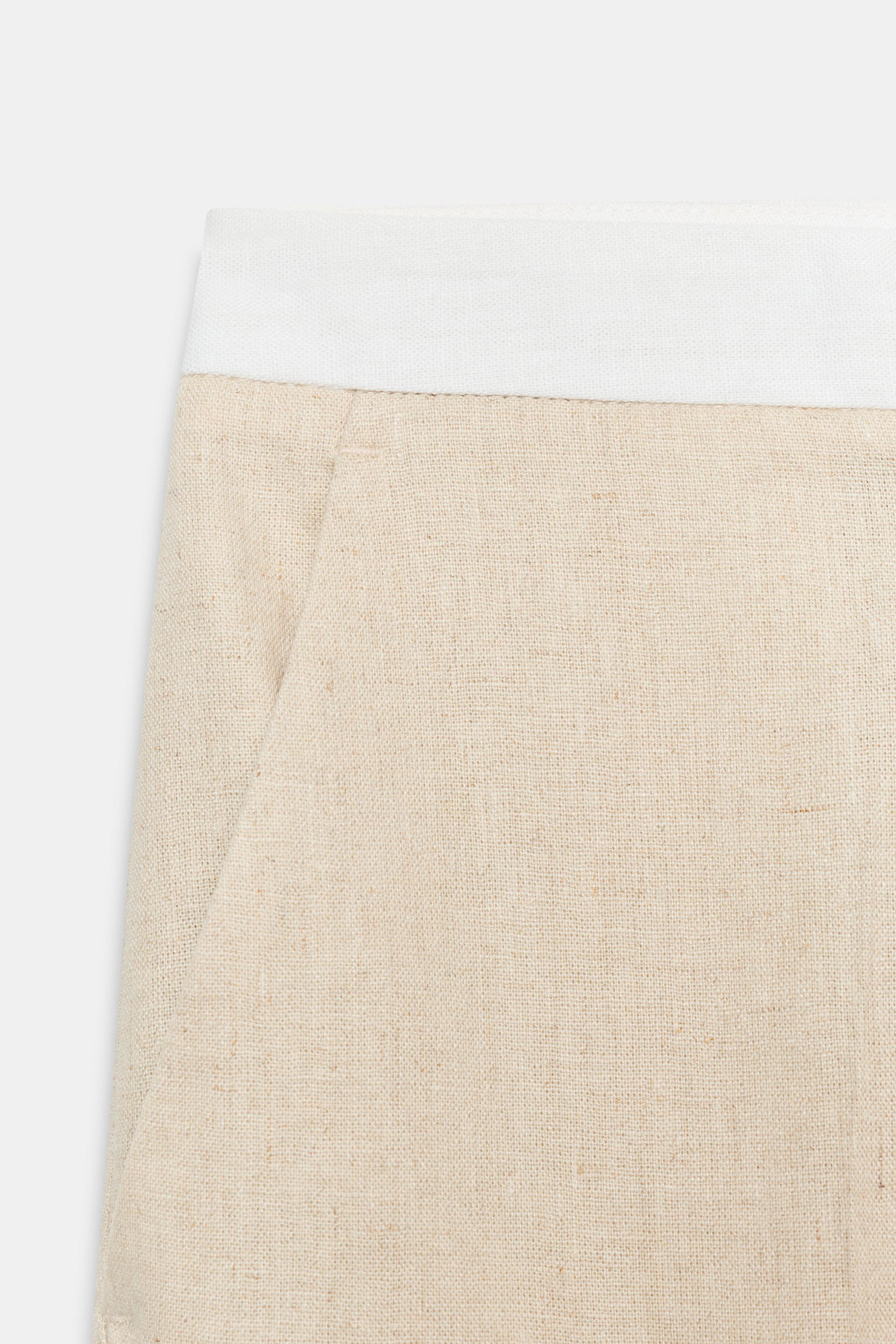 STRAIGHT LEG LINEN PANTS WITH CONTRAST WAIST