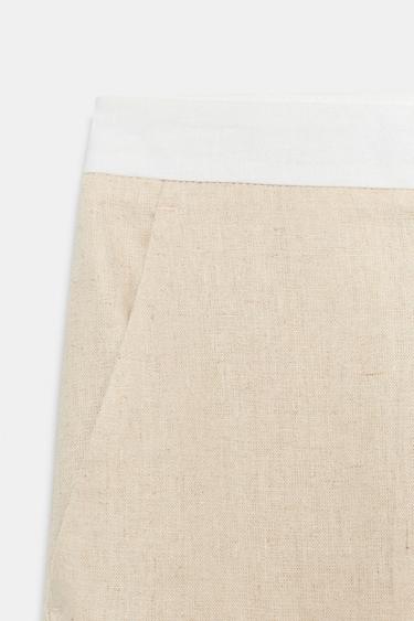 STRAIGHT-LEG LINEN BLEND TROUSERS WITH CONTRAST WAIST - Light beige by Zara - Image 8