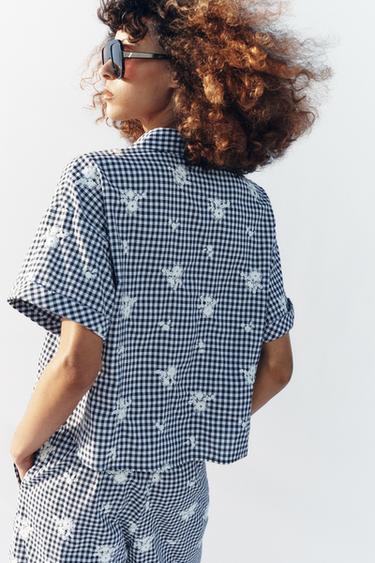 CHEMISE À CARREAUX BRODÉS - Bleu marine / Blanc de Zara - Image 3