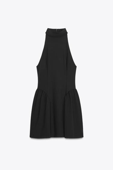 HALTERNECK PLEATED SHORT DRESS - Black by Zara - Image 4