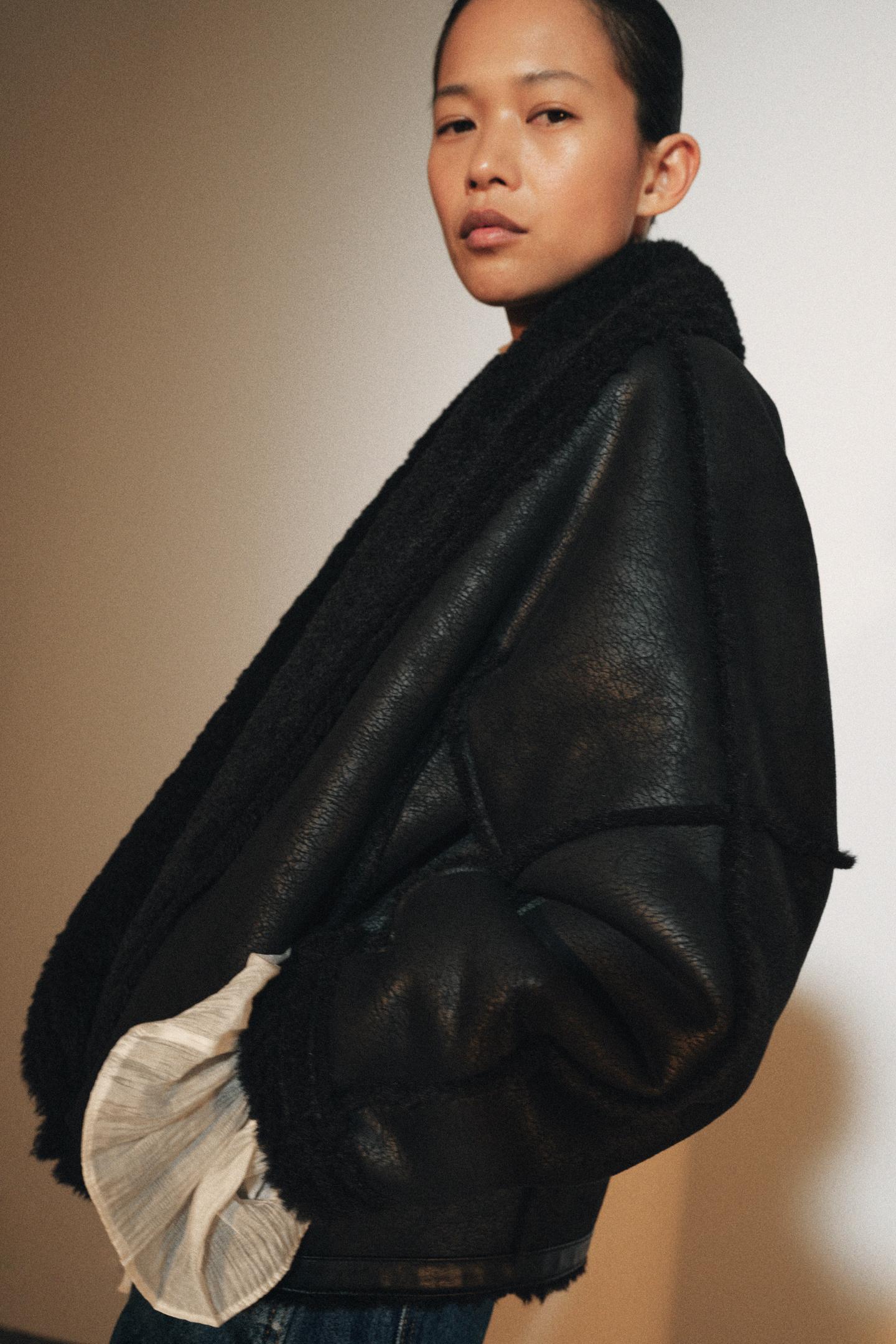 Женская куртка Zara ZW Collection Faux Fur, цвет: Чёрный — фото 6