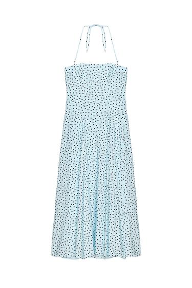 MIDI HALTER NECK DRESS WITH DOTS - Brown-Blue by Zara