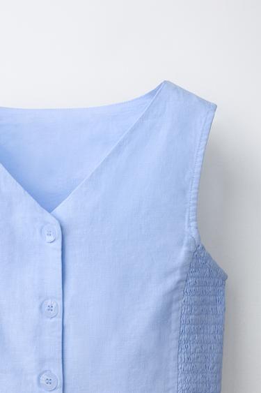 GILET NID D'ABEILLE AVEC LIN - Bleu ciel de Zara - Image 2