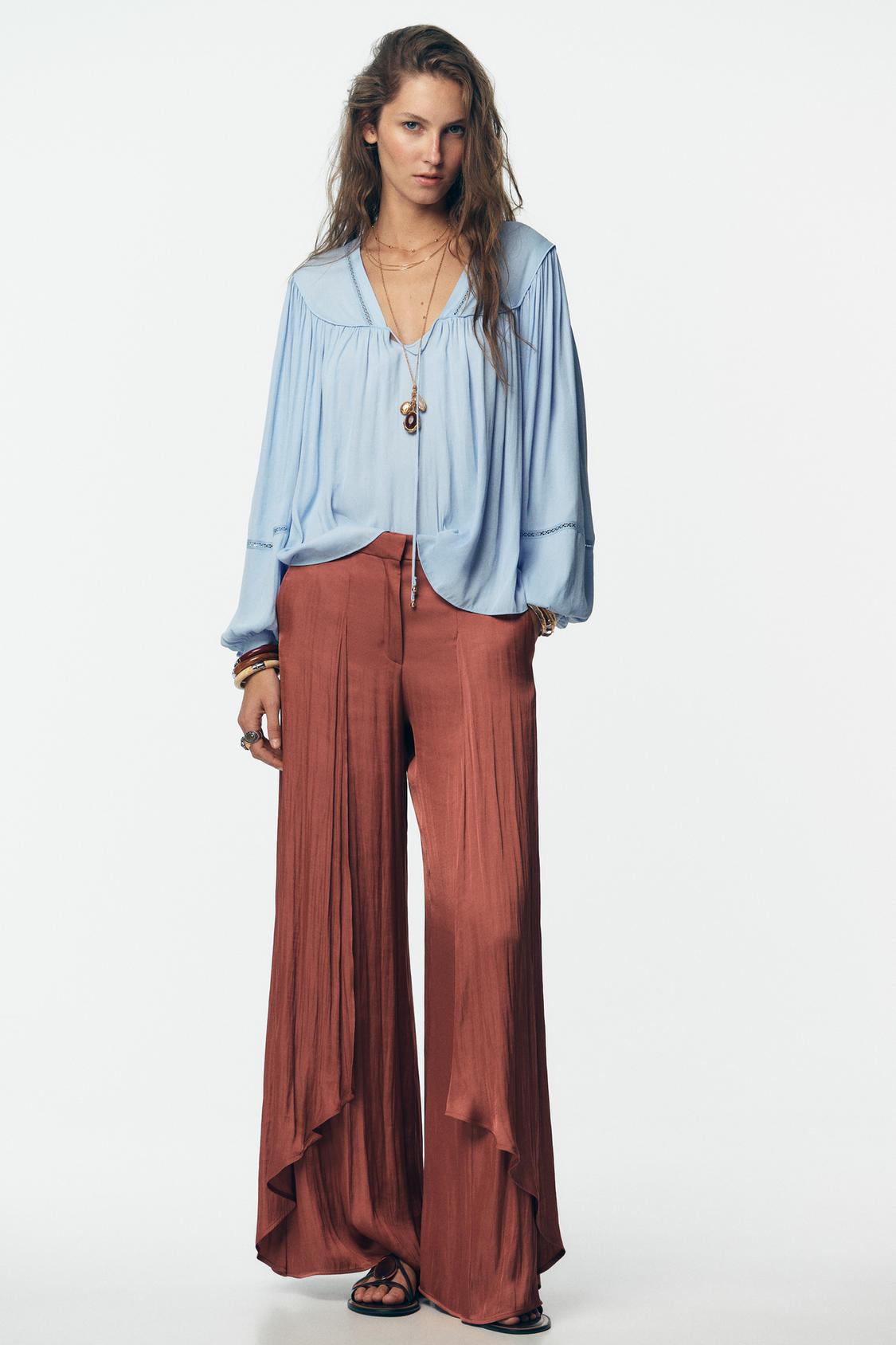 FLOWY LACE TRIM BLOUSE