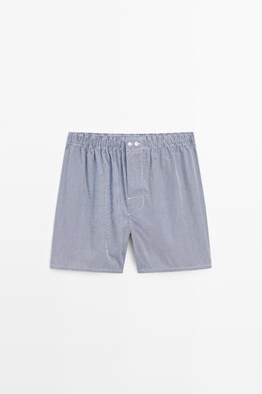 Zara 100% cotton micro-check boxers - Navy blue - Image 0