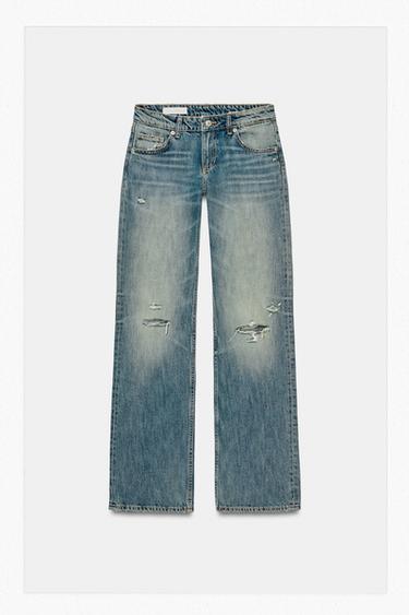 TRF LOW-RISE WIDE-LEG JEANS - Blue / Green by Zara