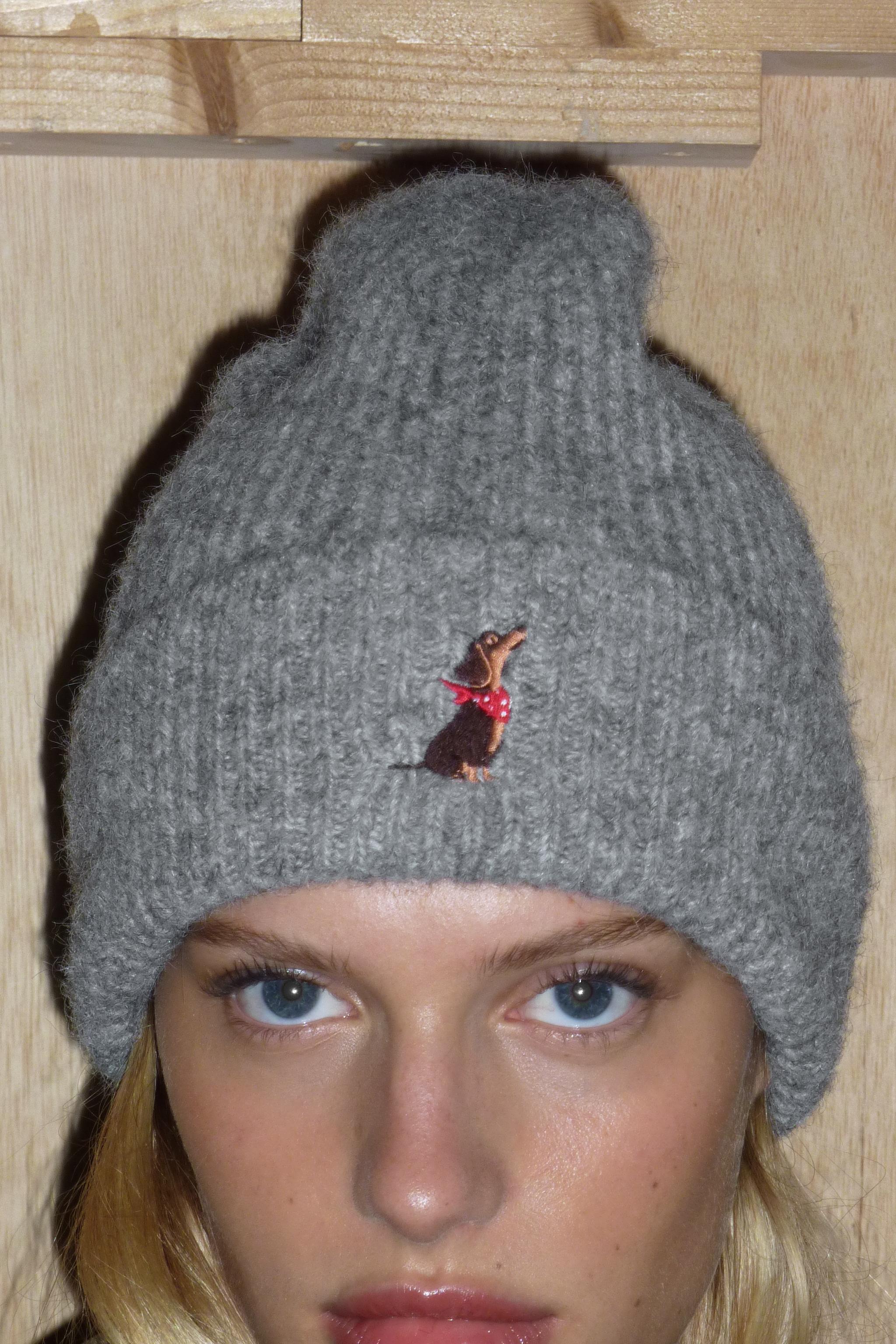 Embroidered Dog Knit Beanie by Zara