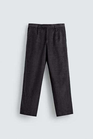PLEATED CORDUROY SUIT TROUSERS - Dark grey by Zara