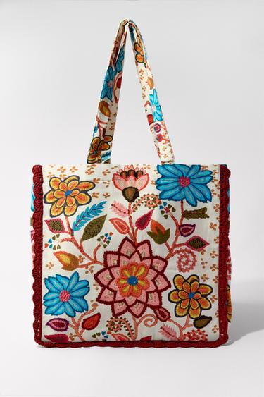 Zara EMBROIDERED FLORAL PRINT MAXI BAG - Multicolored