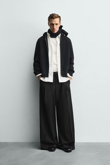 Zara PLEATED WIDE FIT PANTS - Black