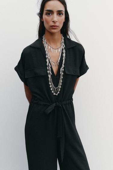 Zara FLOWY POCKET JUMPSUIT - Black