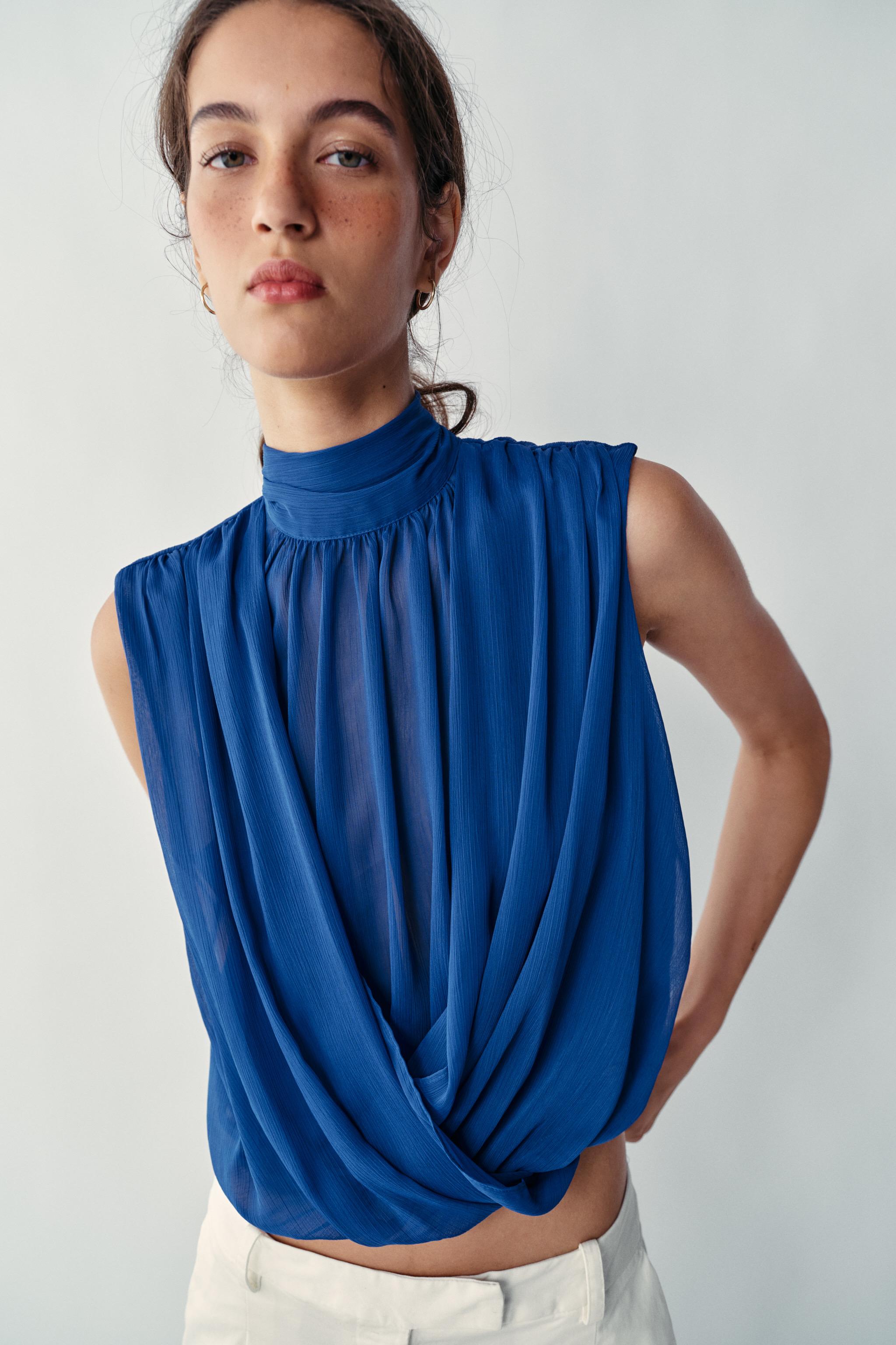 DRAPED BALLOON TOP — Cobalt