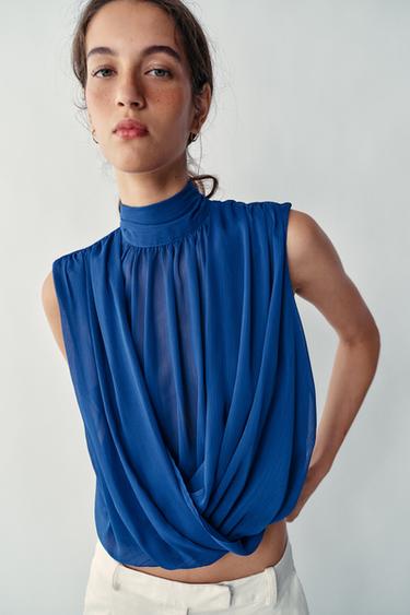 TOP A PALLONCINO DRAPPEGGIATO - Cobalto di Zara