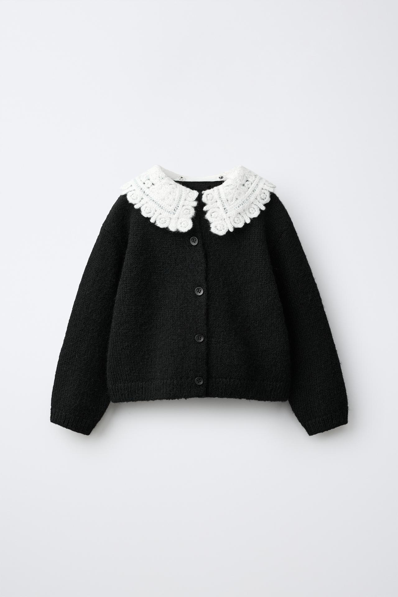 DETACHABLE COLLAR CARDIGAN — Black