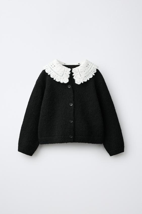 Zara DETACHABLE COLLAR CARDIGAN - Black - Image 0