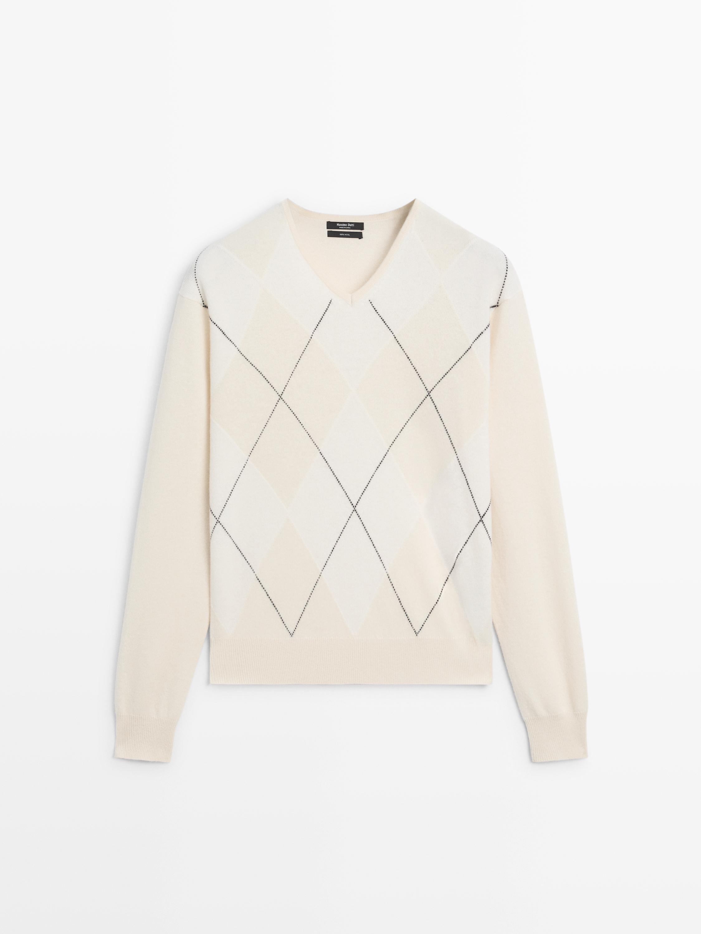 Wool argyle knit sweater