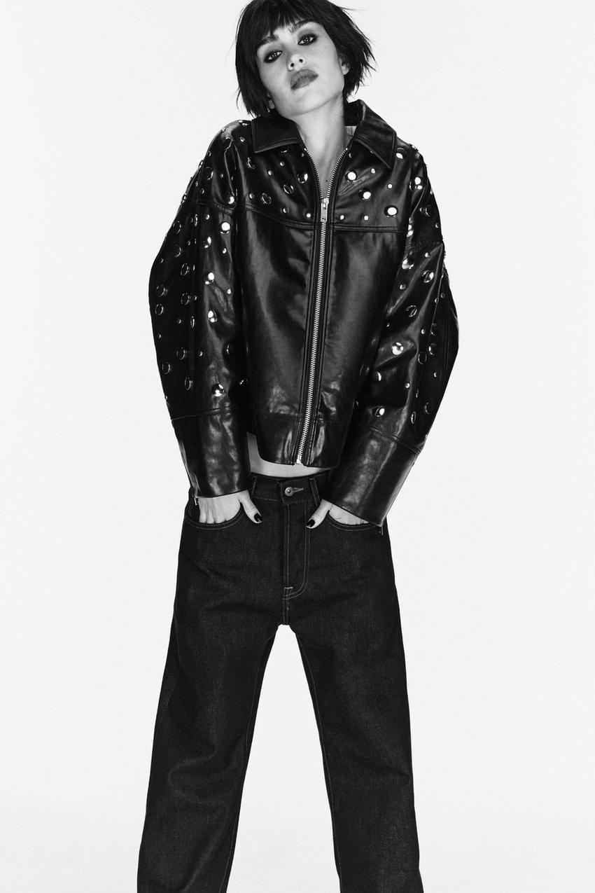 フェイクレザースタッズジャケット ZW COLLECTION - ブラック | ZARA 