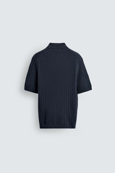 REGULAR FIT TEXTURED KNIT POLO SHIRT - Navy blue by Zara - Image 7