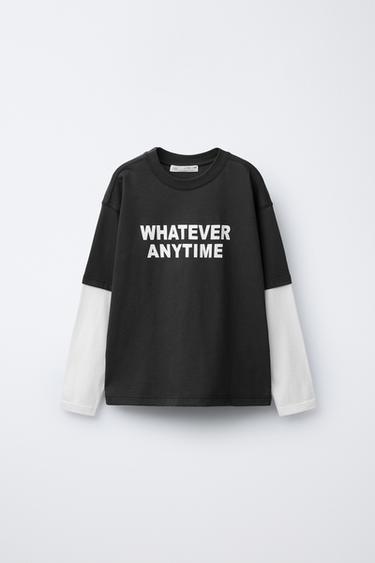Zara DOUBLE SLEEVE TEXT T-SHIRT - Anthracite grey