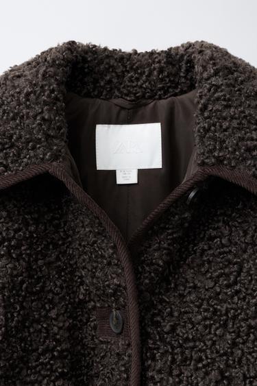 MANTEAU EFFET MOUTON À LISERÉS - Chocolat de Zara - Image 6