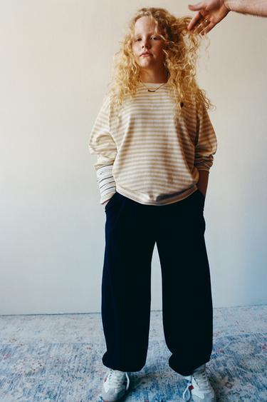 STRIPED T-SHIRT WITH EMBROIDERED HEART - Light beige by Zara