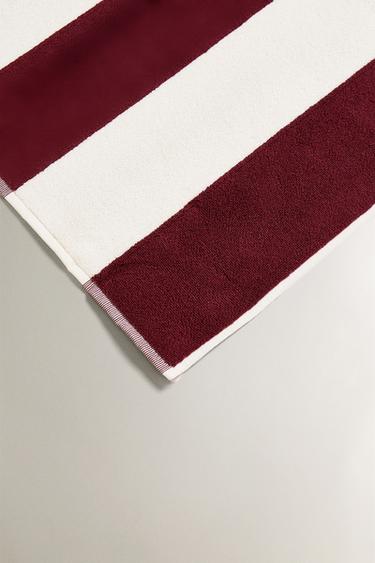 COTTON TERRY BEACH TOWEL WITH WIDE STRIPES - bordeaux/ecru by Zara - Image 3