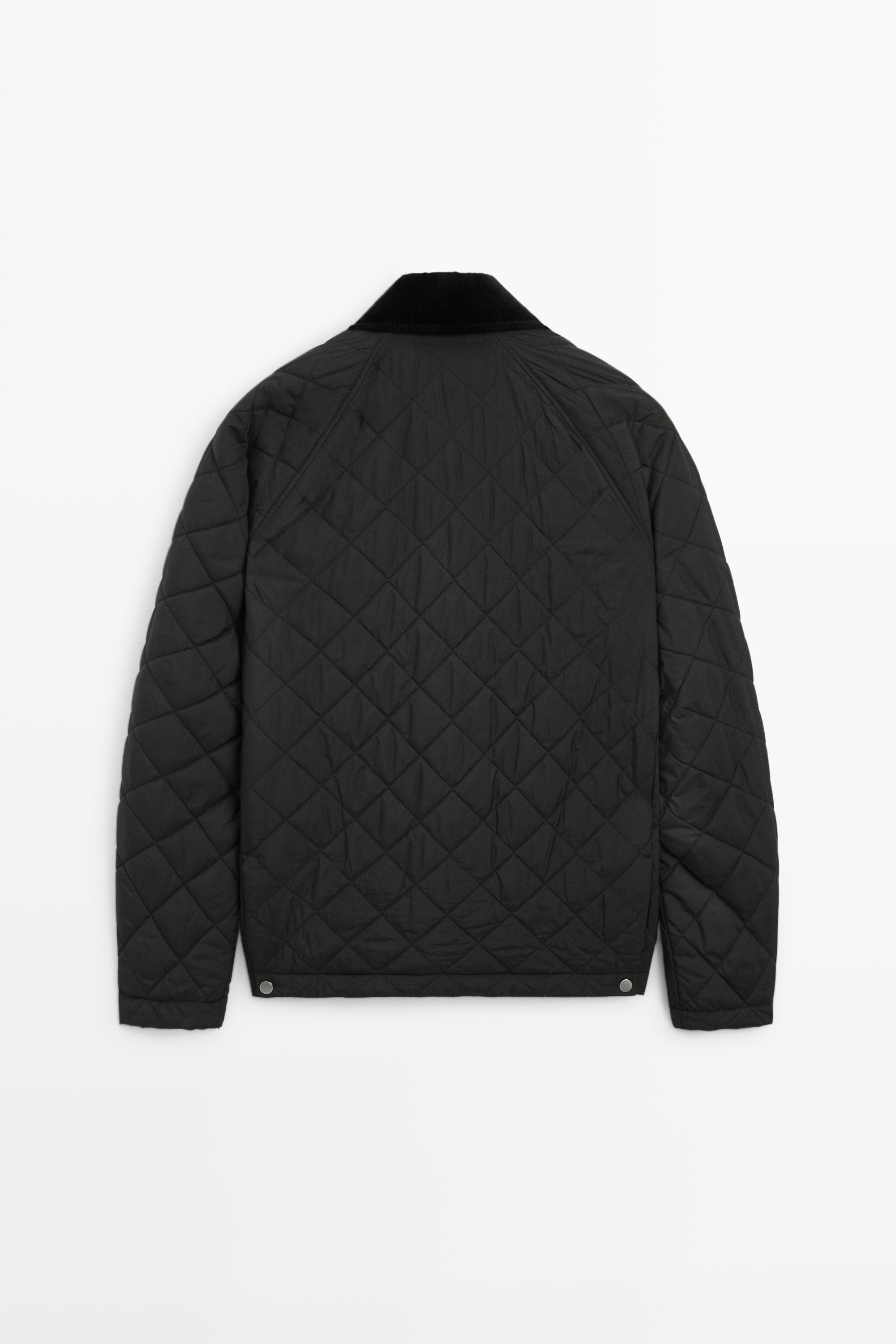 Quilted jacket with corduroy collar