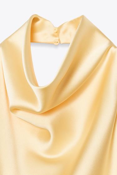 TOP HALTER SATINÉ - Jaune de Zara - Image 6