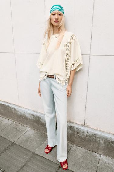 TRF LOW-RISE WIDE-LEG JEANS - Light blue by Zara