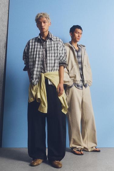 Zara 飄逸格紋襯衫 - 黑色 / 白色