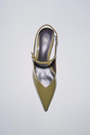 Zara STRAPPY SLINGBACK HEELS - Khaki Green