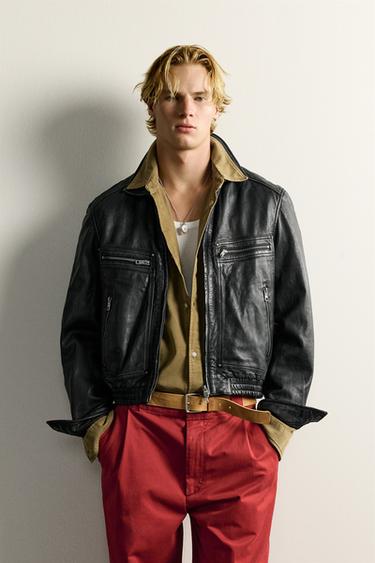 CROPPED FIT FADED LEATHER JACKET - Black by Zara