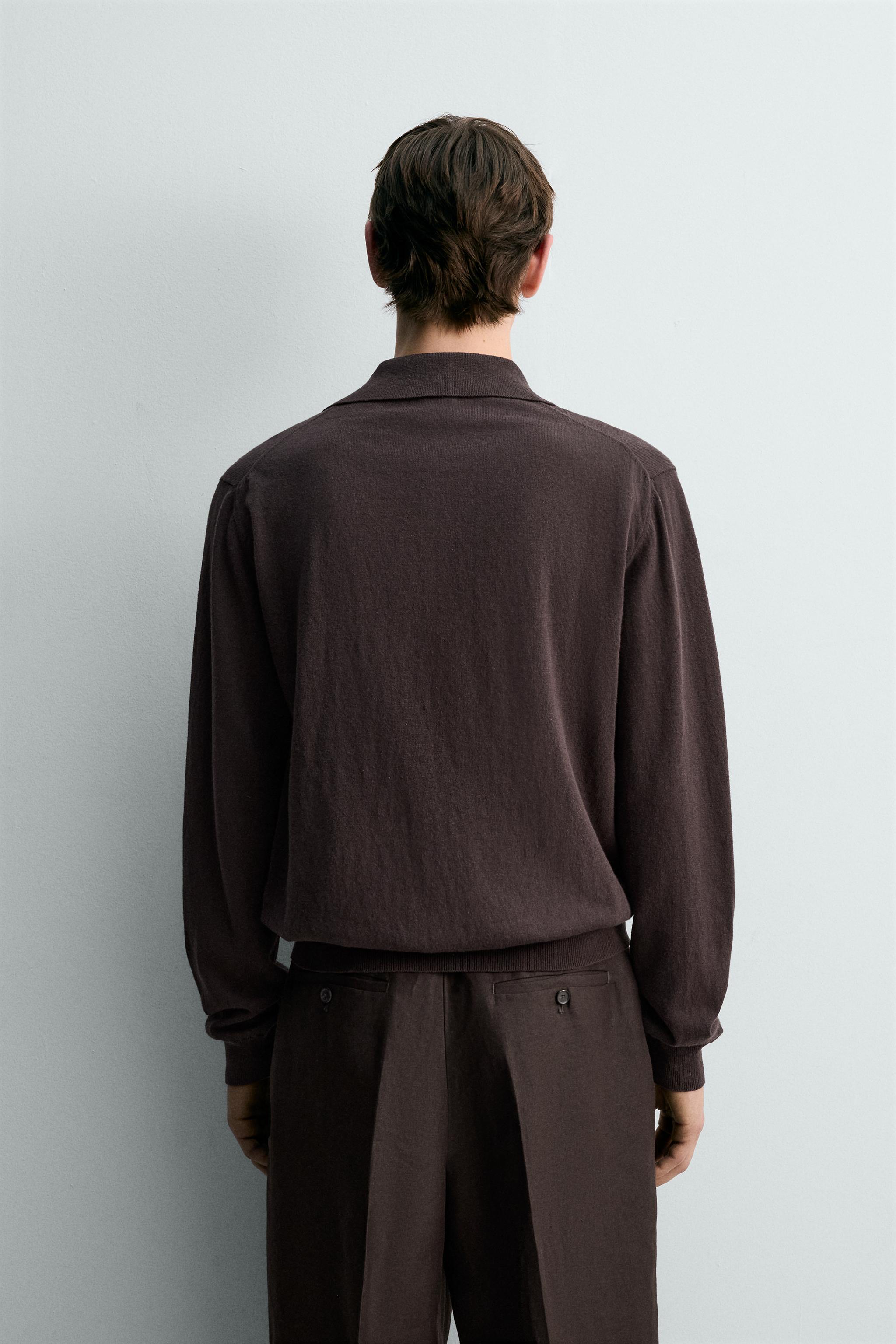 COTTON LINEN BLEND KNIT POLO SHIRT