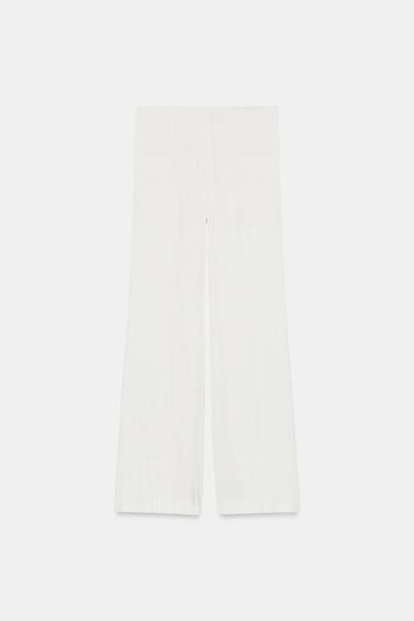 PANTALON SATINÉ ÉVASÉ - Blanc cassé de Zara - Image 7
