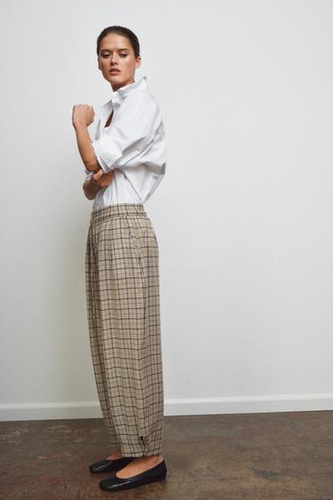 PANTALON À CARREAUX ZW COLLECTION - Beige de Zara - Image 3