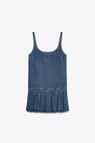 ROBE EN JEAN TRF À PLIS PLATS - Bleu marine de Zara - Image 3