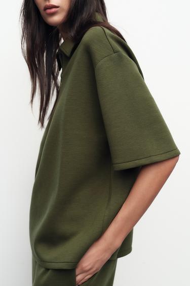 ZIP-UP POLO TOP - Dark khaki by Zara - Image 3