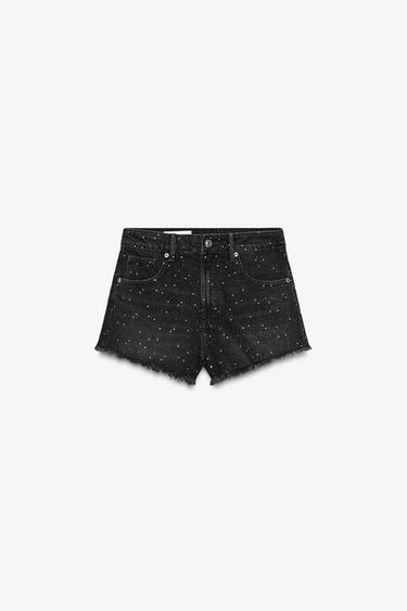 TRF CURVED HIGH-WAIST DENIM SHORTS - Black by Zara