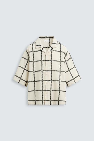 Zara GEOMETRIC EMBROIDERY SHIRT - Beige