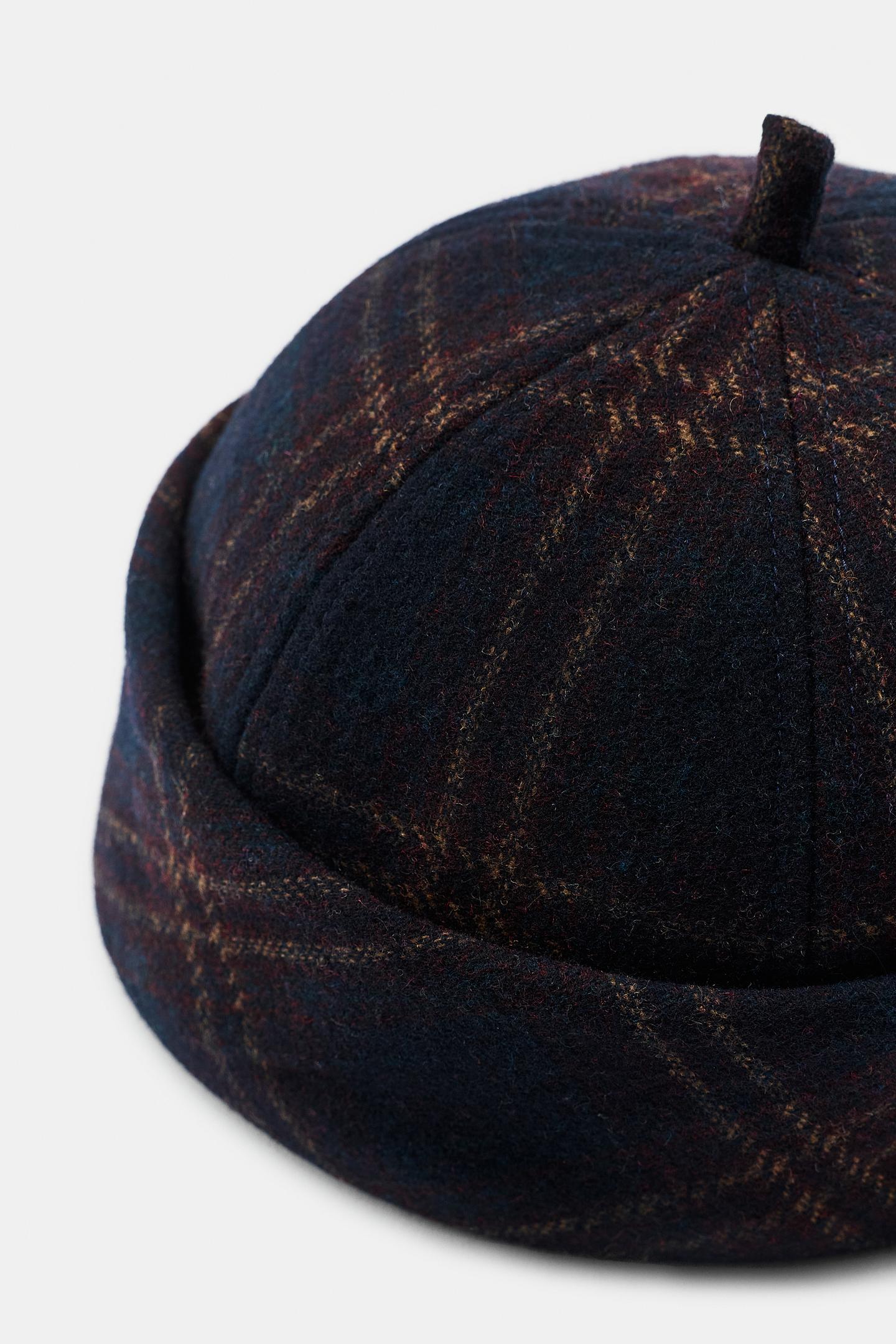 Женская шапка Zara Plaid Printed Wool Beanie, цвет: Тёмно-синий — фото 3
