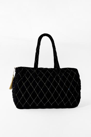 BOLSO ACOLCHADO TERCIOPELO BRILLOS - Negro de Zara