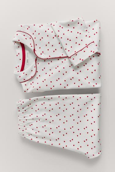 AGES 6-14 / HEART PRINT PYJAMAS - Ecru by Zara