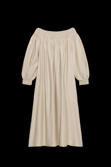 VESTIDO MIDI CON LINO ZW COLLECTION - Arena / Vigoré de Zara