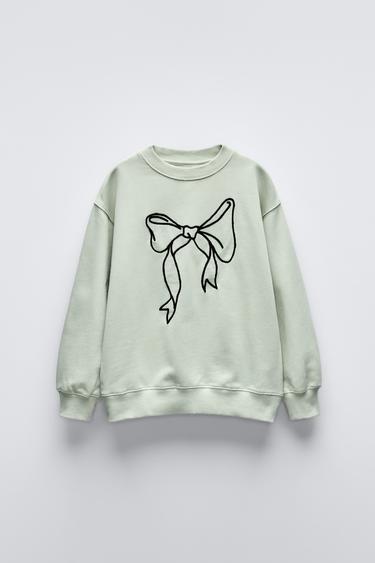 SWEATSHIRT WITH BOW - Sea green by Zara
