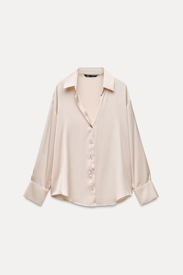 CAMISA BÁSICA SATINADA - Beige claro de Zara