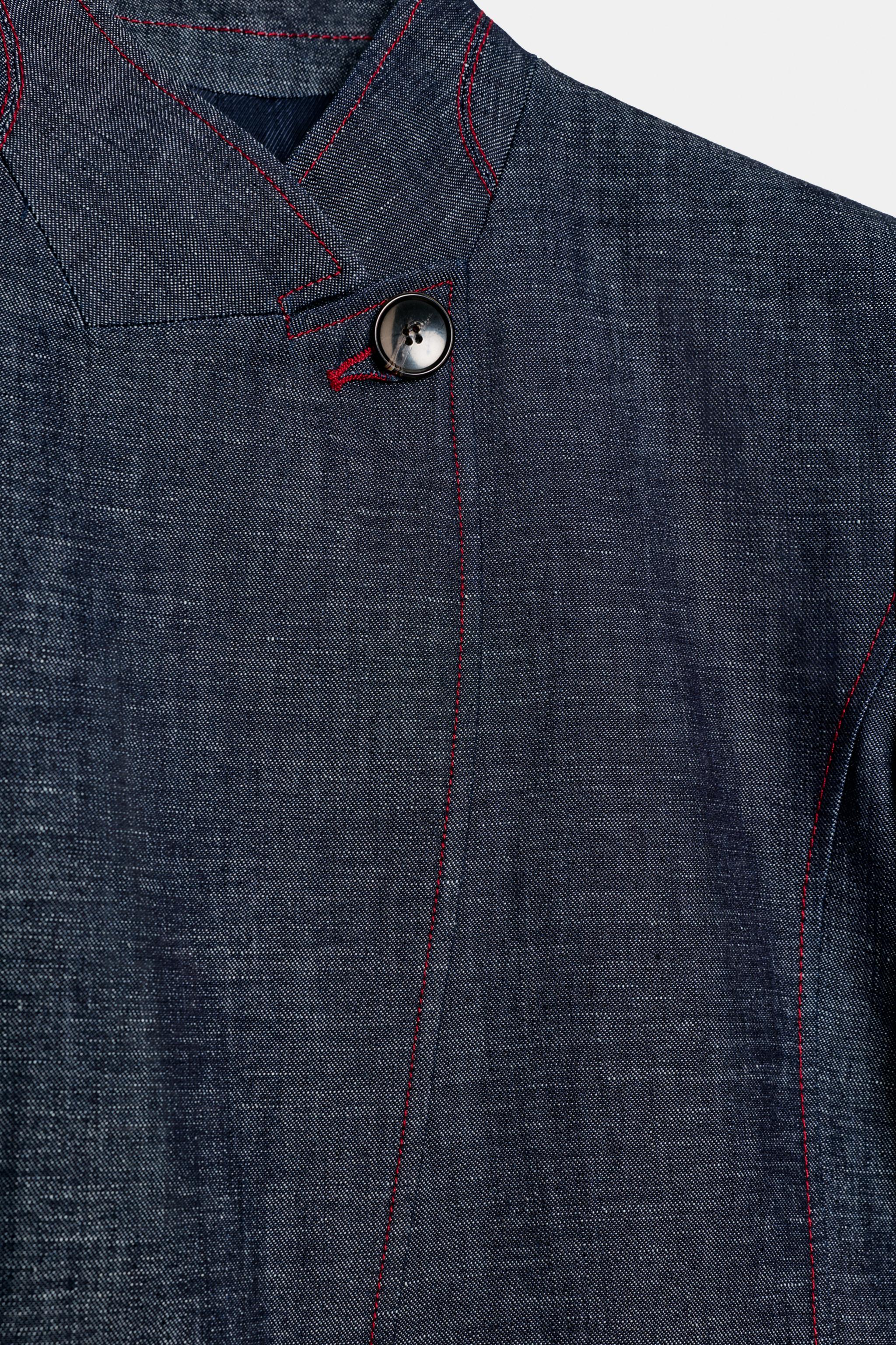 LINEN SHORT SLEEVE BLAZER WITH CONTRAST TOPSTITCHING