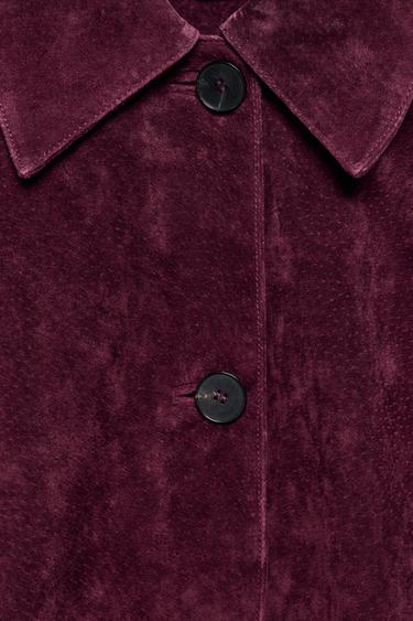 100% SUEDE LEATHER JACKET - Burgundy by Zara - Image 7